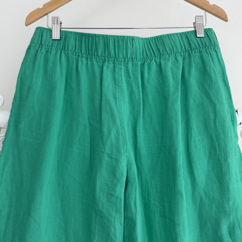 Tahari 100% Linen Pants Large Emerald Green Wide Leg Cropped Pull On Resort Boho - Picture 4 of 7